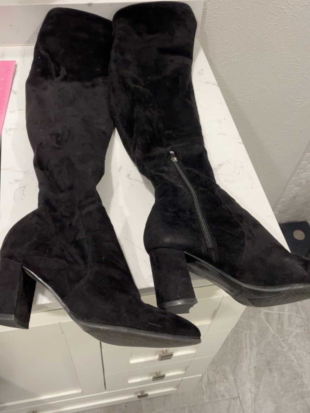 Marc Fisher Black Suede Over-the-Knee Boots Block Heel
